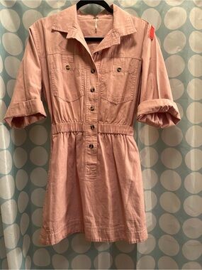 Free People Blush Pink Button-Front Shirt Dress